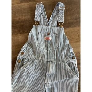 VTG Round House Bib Overalls Hickory Blue Striped Railroad Sz 14 Kid-Adult Small
